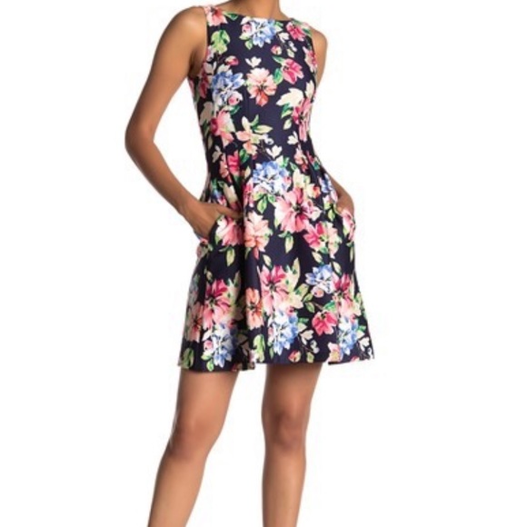 vince camuto floral fit and flare dress